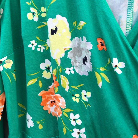 LOFT Outlet Size 16 Green Floral Cross Top Dress - Picture 4 of 4
